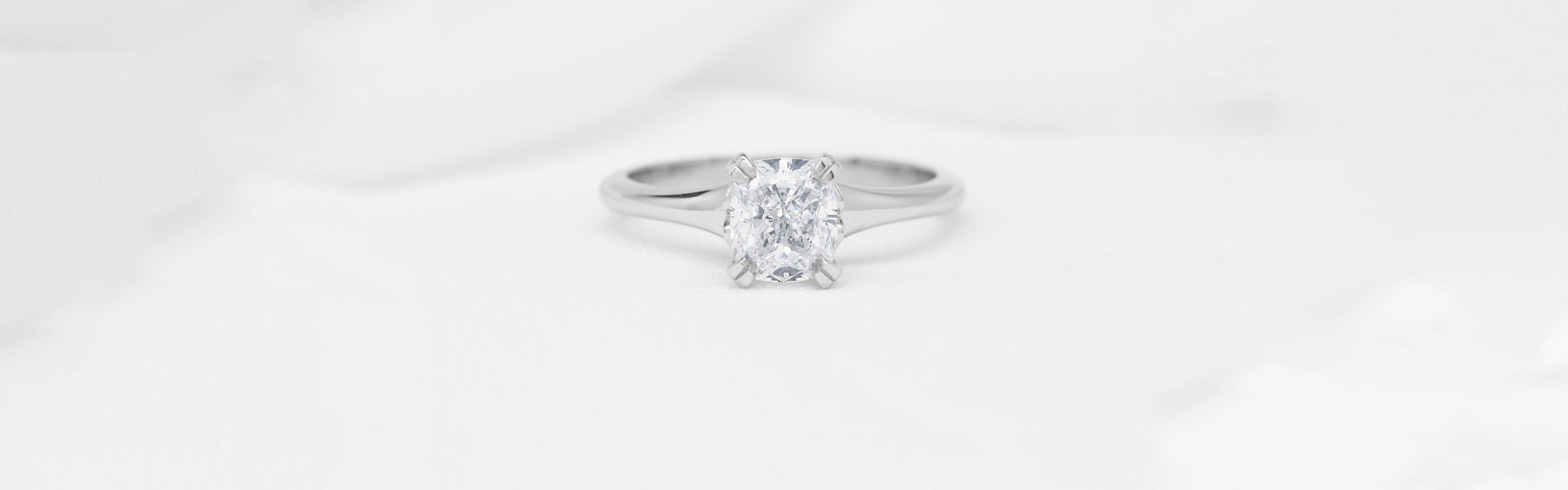 Cushion cut Diamond Solitaire Engagement Ring in Platinum or White Gold