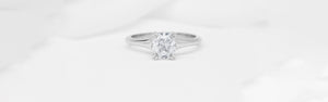 Cushion cut Diamond Solitaire Engagement Ring in Platinum or White Gold