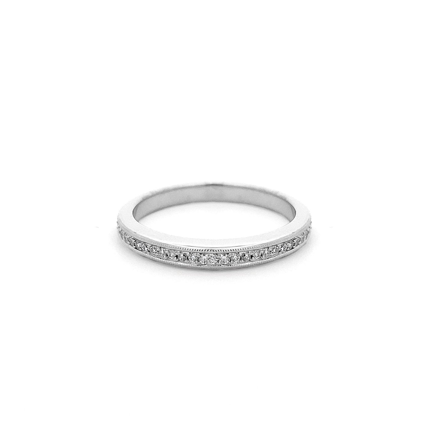 Brilliant Cut Diamond Ring with Milgrain Edge in White Gold | 0.18ctw