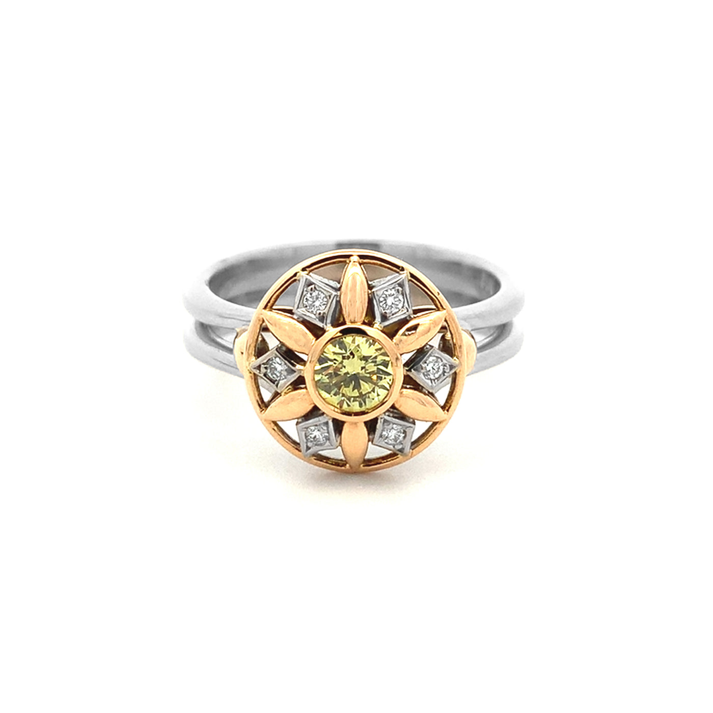 Vintage Green Diamond Halo Ring in Gold | 0.39ctw