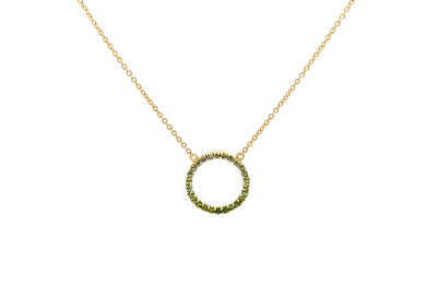 Evermore: Green Sapphire Set Circle Necklace in Yellow Gold | 0.84ctw