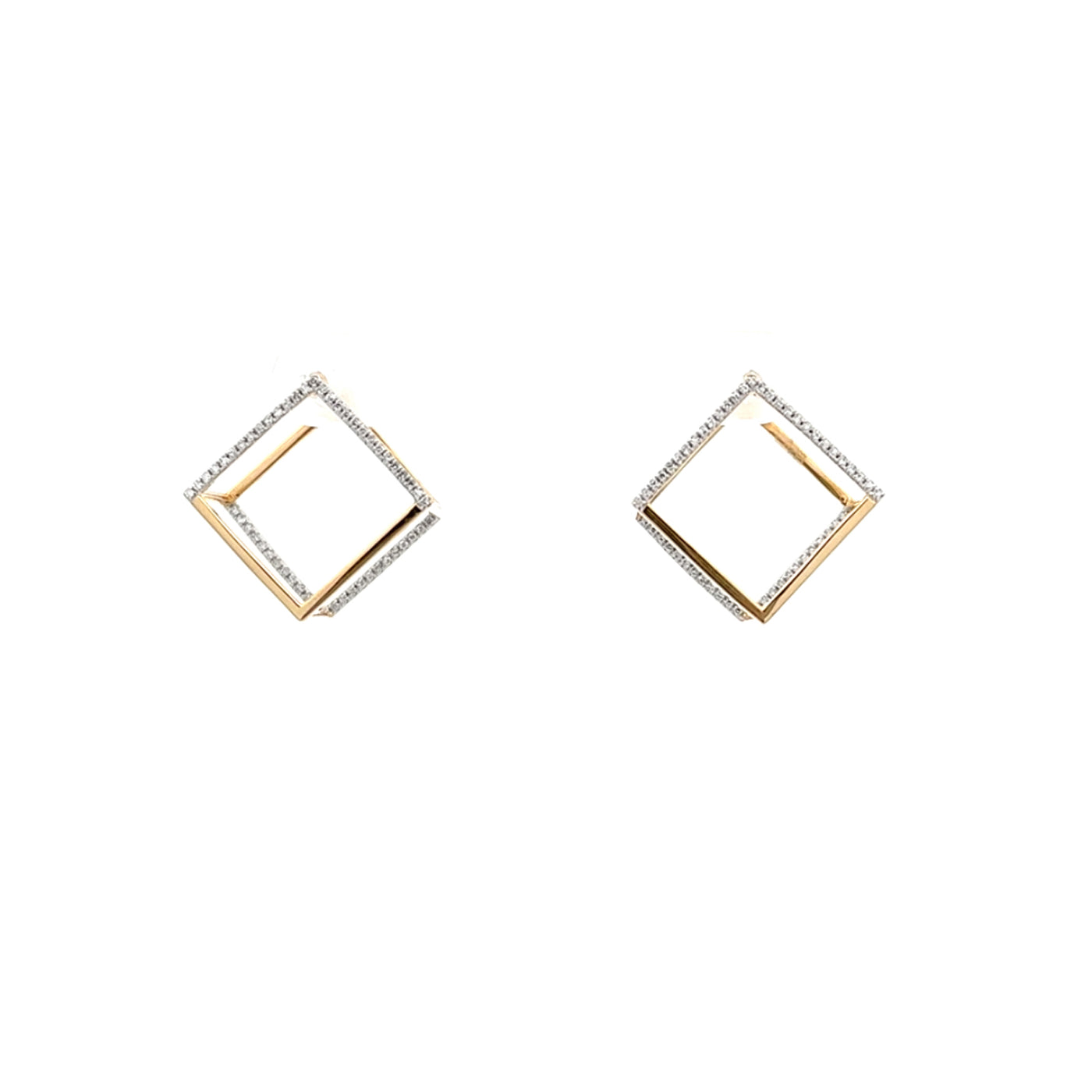 Diamond Set Cube Earrings in Yellow Gold | 0.29ctw