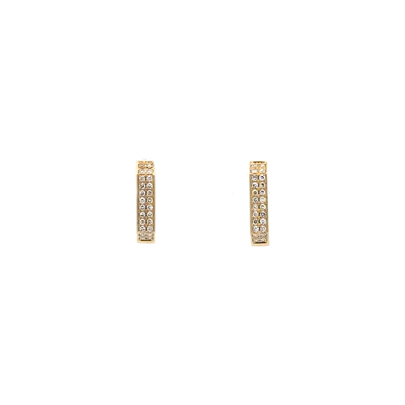 Diamond Set Rectangular Hoop Earrings in Yellow Gold | 0.18ctw