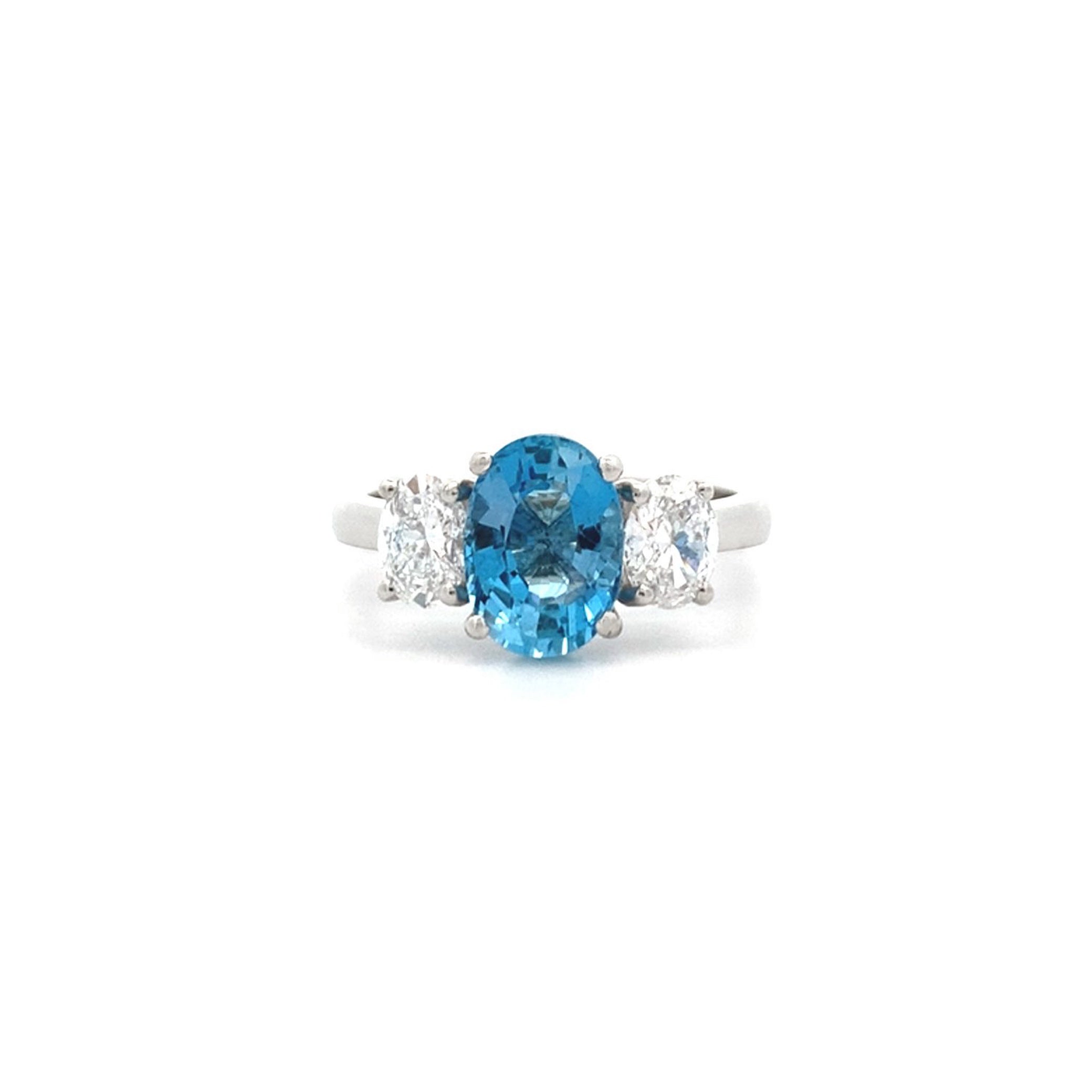 Aquamarine and Diamond Three Stone Ring in Platinum – The