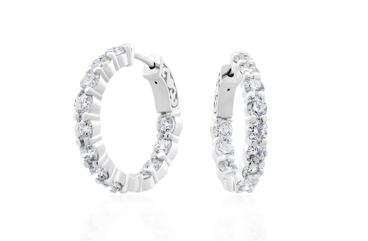 Diamond Set Hoop Earrings in White Gold | 3.60ctw