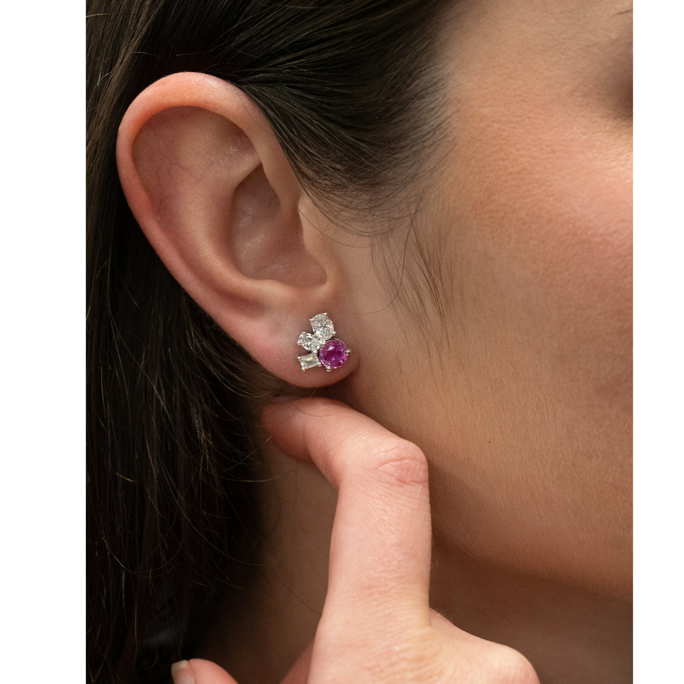 Pink Sapphire and Diamond Stud Earrings in White Gold