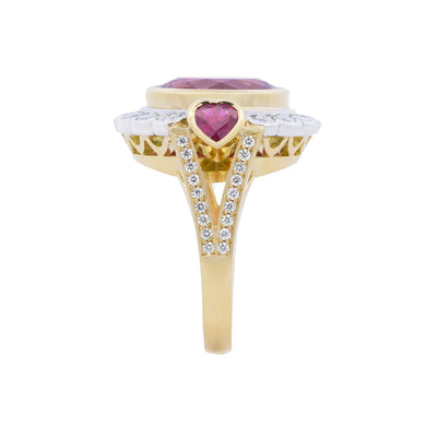 Queen of Hearts: Rubellite Halo Ring in Yellow Gold | 7.29ct