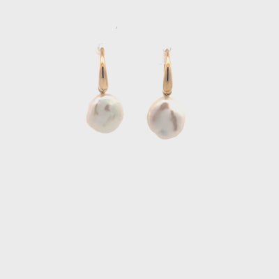 Baroque Pearl Drop Earrings in Yellow Gold