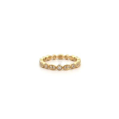 Leaf and Circle Diamond Set Eternity Ring in Yellow Gold with Milgrain Edge | 0.40ctw