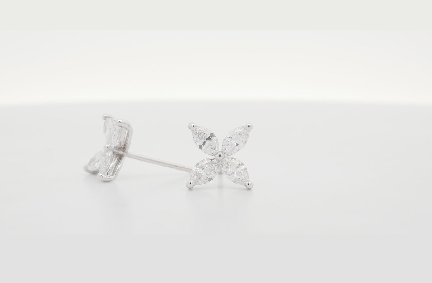 Marquise Cut Diamond Flower Earrings in White Gold | 1.60ctw