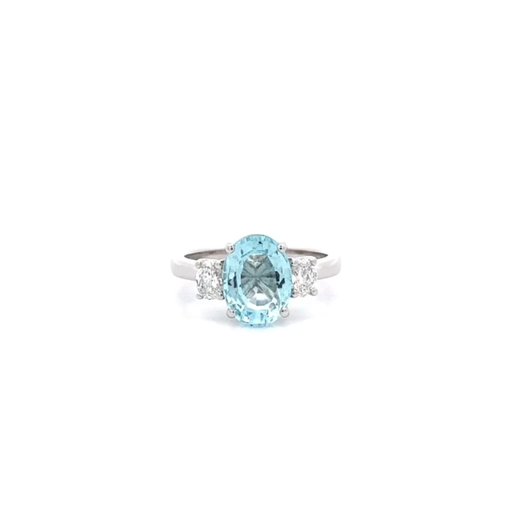 Aquamarine and Diamond Three Stone Ring in Platinum | 2.30ct