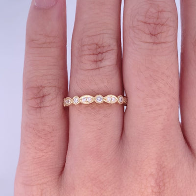 Leaf and Circle Diamond Set Eternity Ring in Yellow Gold with Milgrain Edge | 0.40ctw