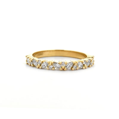 Marquise and Brilliant Cut Diamond Set Ring in Yellow Gold | 0.33ctw