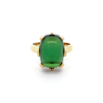 Cabochon Green Tourmaline Solitaire Ring