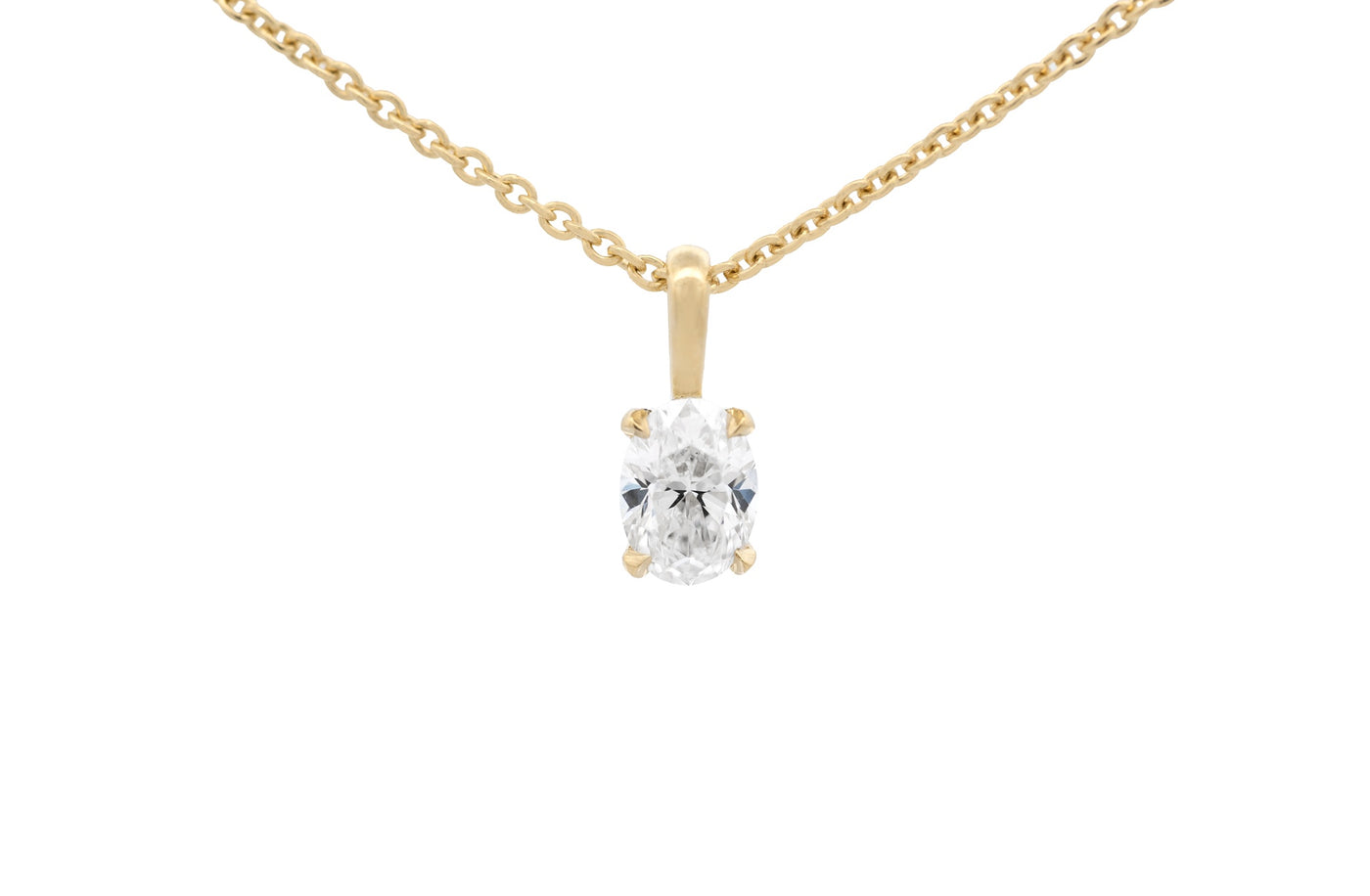 Oval Cut Diamond Solitaire Pendant in Yellow Gold | 0.42ct G VS