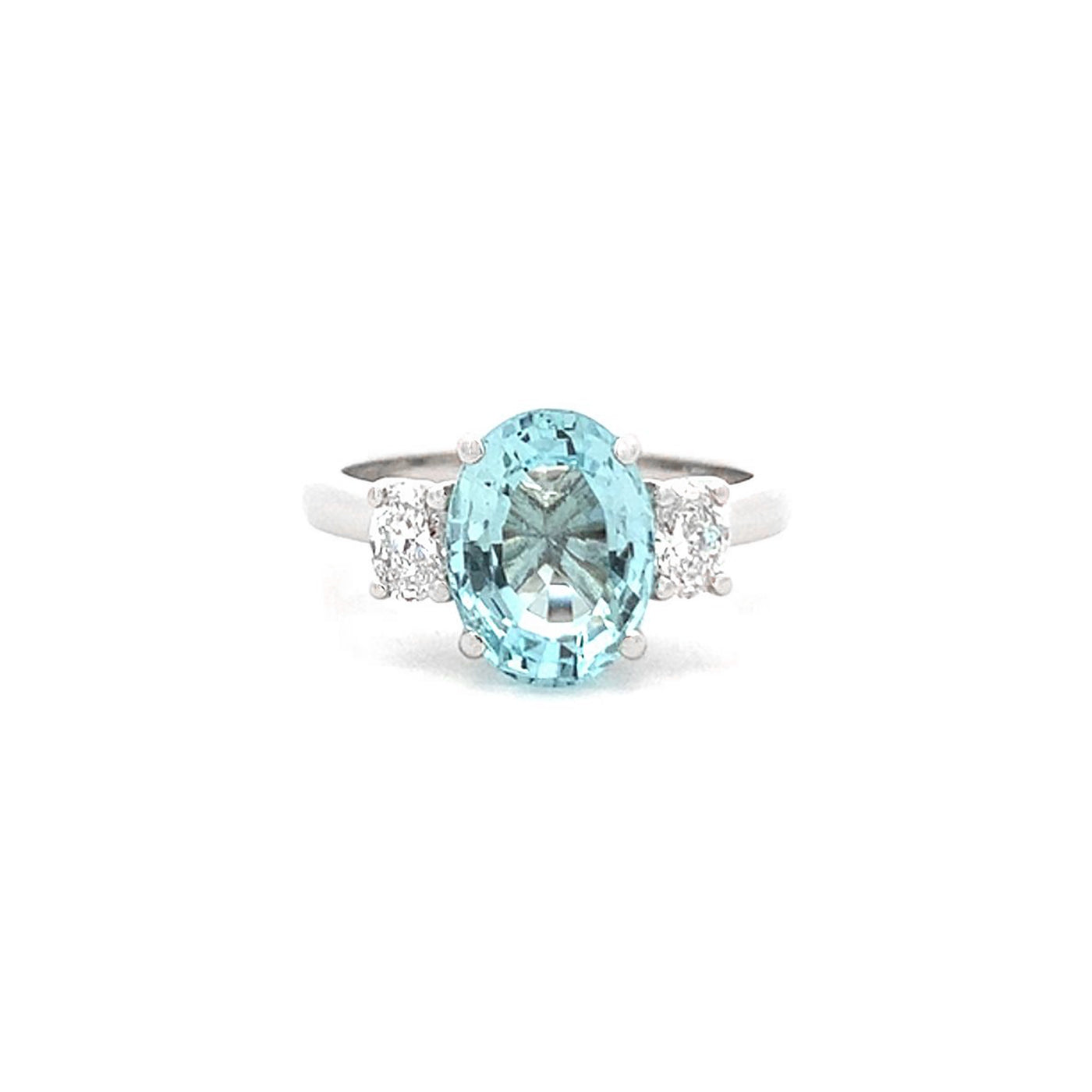 Aquamarine and Diamond Three Stone Ring in Platinum | 2.30ct
