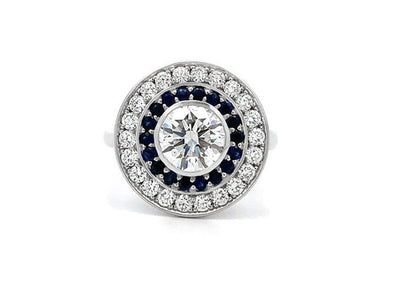 Aegis: Double Halo Diamond and Sapphire Ring