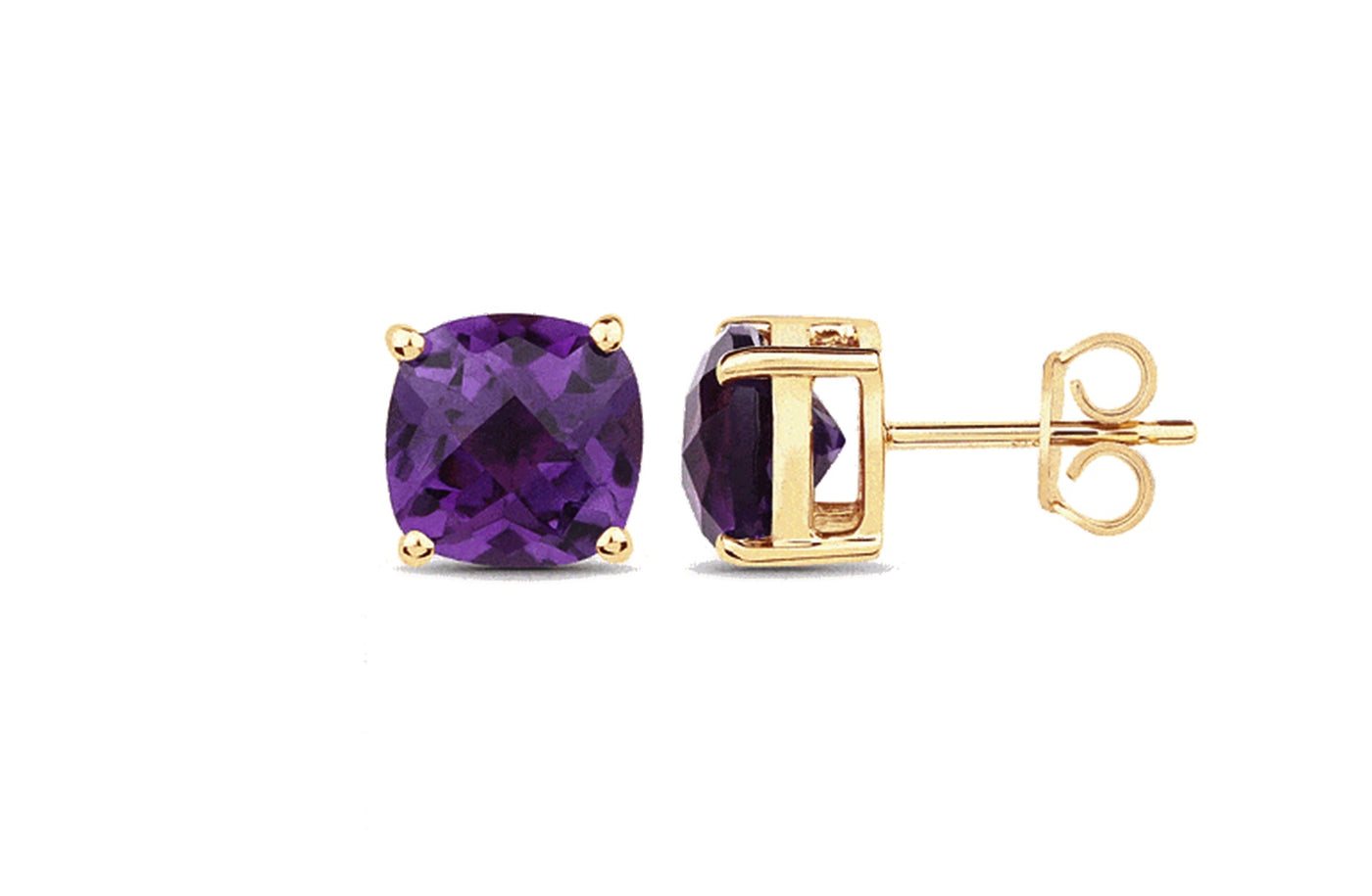 Chequerboard Purple Amethyst Stud Earrings in Yellow Gold | 4.00ctw