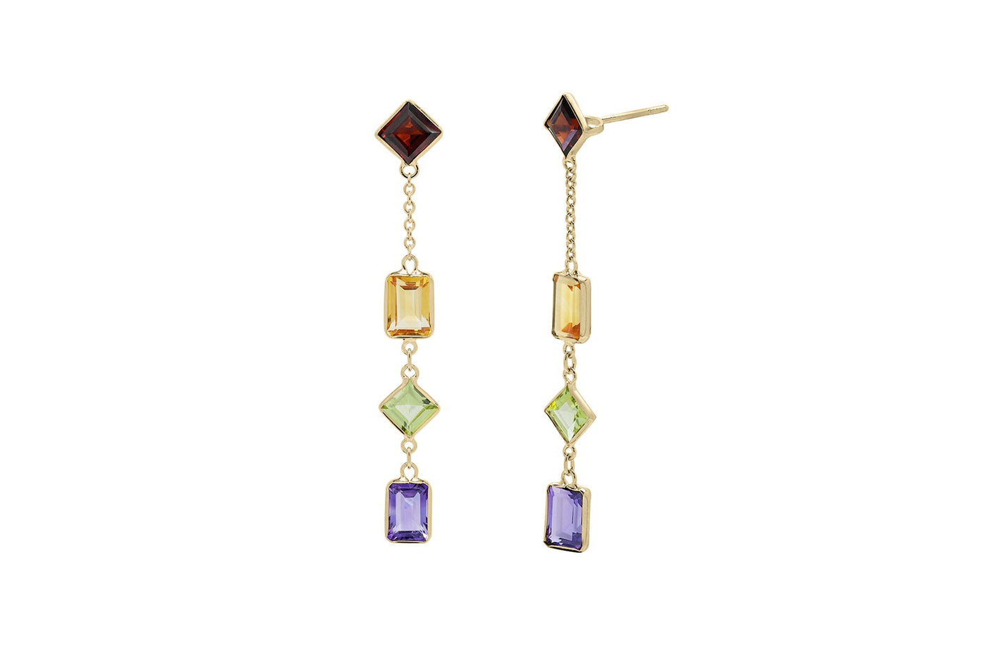 Deco Coloured Gemstone Drop Earrings in Yellow Gold