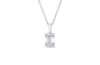 Emerald Cut Diamond Solitaire Pendant in 18ct White Gold or Platinum