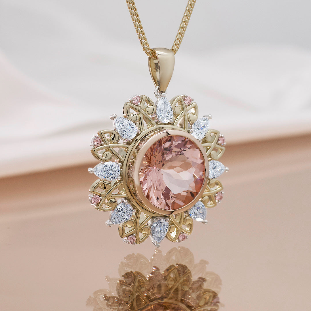 9ct Rose Gold Diamond And Oval Morganite Pendant – Shiels Jewellers