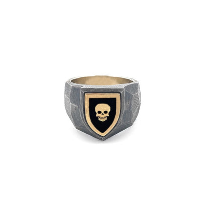 Skull Engraved Shield Signet Ring in Sterling Silver