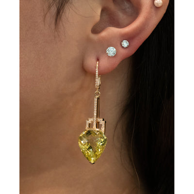 Deco-Style Citrine and Diamond Drop Earrings in Yellow Gold | 30.77ctw
