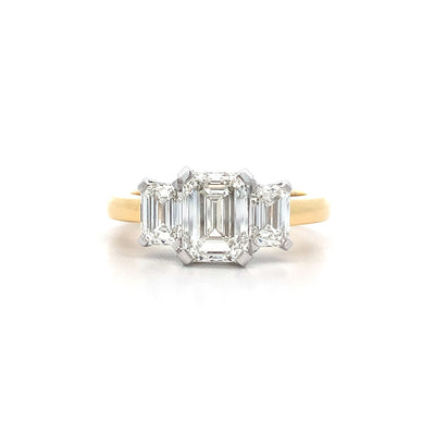 Emerald Cut Diamond Three Stone Ring in Yellow Gold | 2.51ctw
