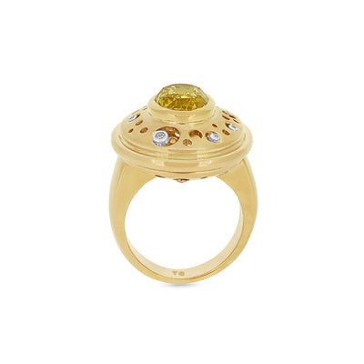 Hoag's Object: Yellow Sapphire and Diamond Halo Ring