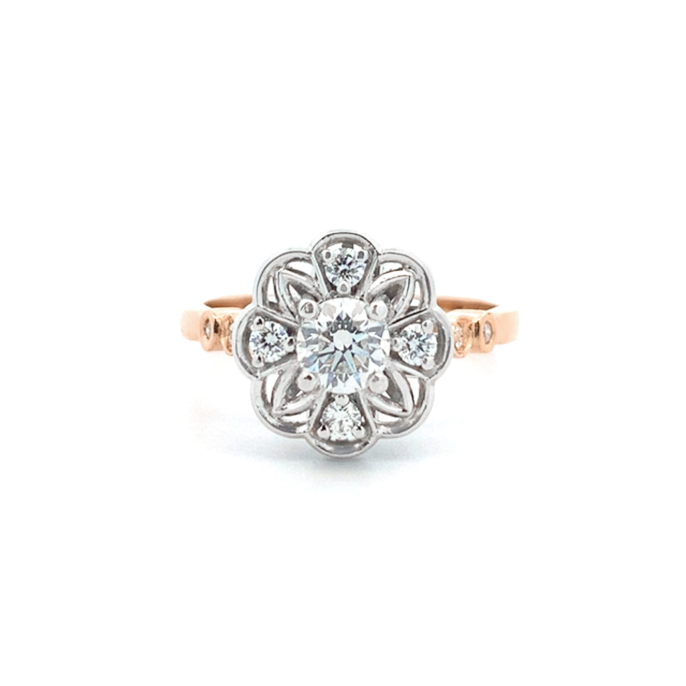 Rosette Diamond Halo Ring in Rose Gold 0.60ctw The Village Goldsmith