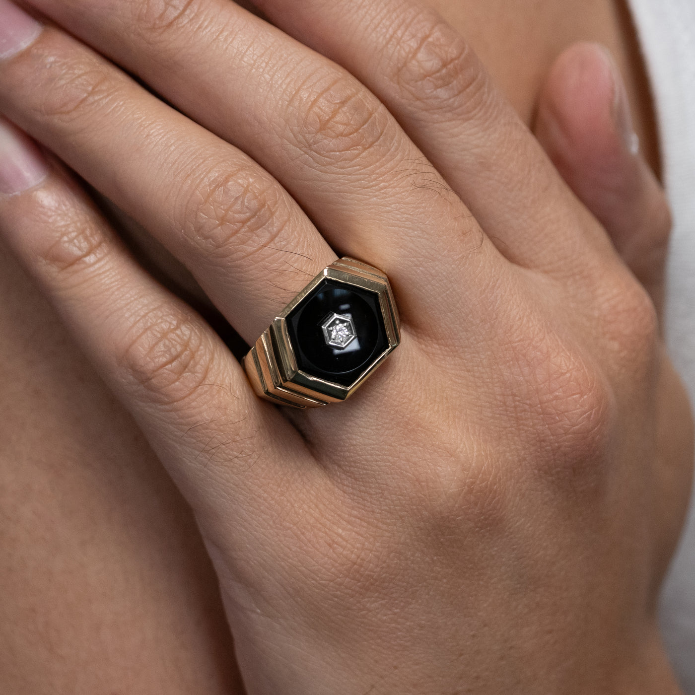 Nebula: Onyx and Diamond Ring in Yellow Gold