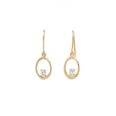 Mobius Twist Oval Cut Diamond Drop Earrings in Yellow Gold | 0.36ctw