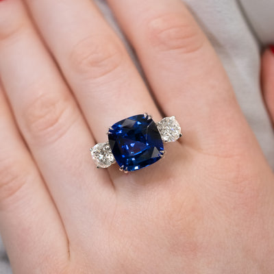 Sapphire & Diamond Three Stone Ring in Platinum | 12.24ctw