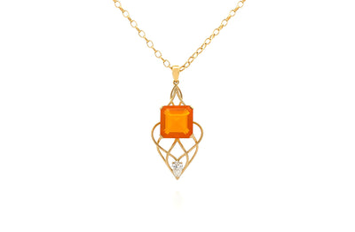 Fire Opal & Diamond Drop Pendant in Yellow Gold | 7.71ct