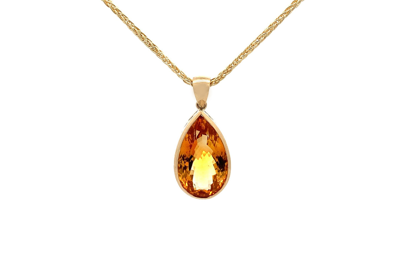 Filigree Citrine Pendant in Yellow Gold | 30.93ctw