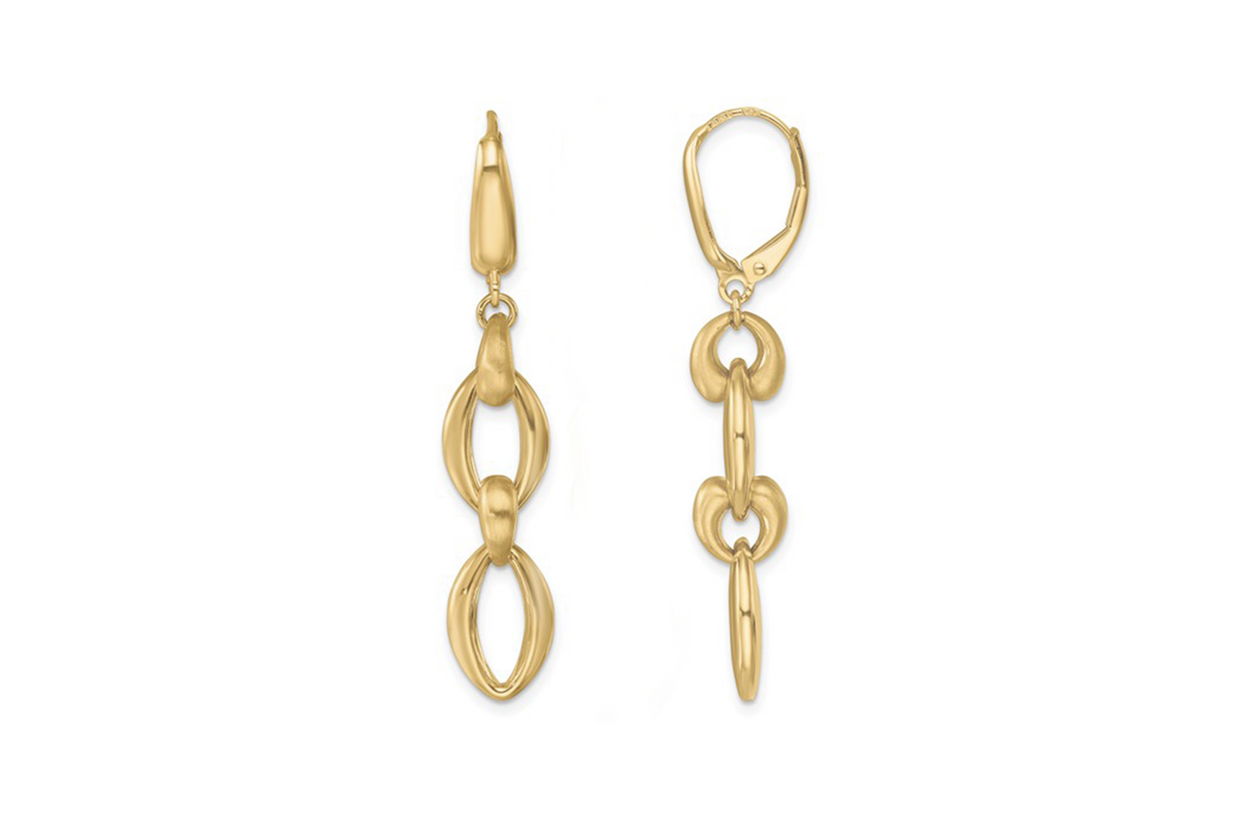 Satin Fancy Oval Leverback Drop Earrings in Yellow Gold