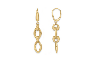 Satin Fancy Oval Leverback Drop Earrings in Yellow Gold