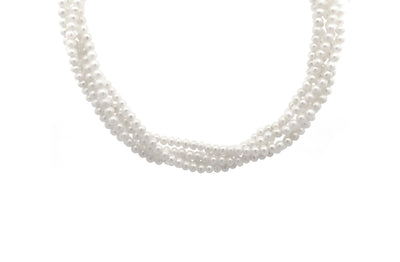 White Pearl Twist Necklace with Gold Plated Flower Clasp