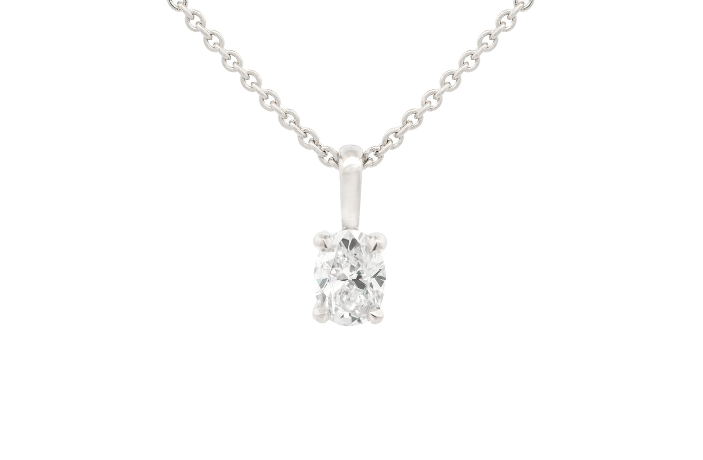 Oval Cut Diamond Pendant in 18ct White Gold | 0.42ct