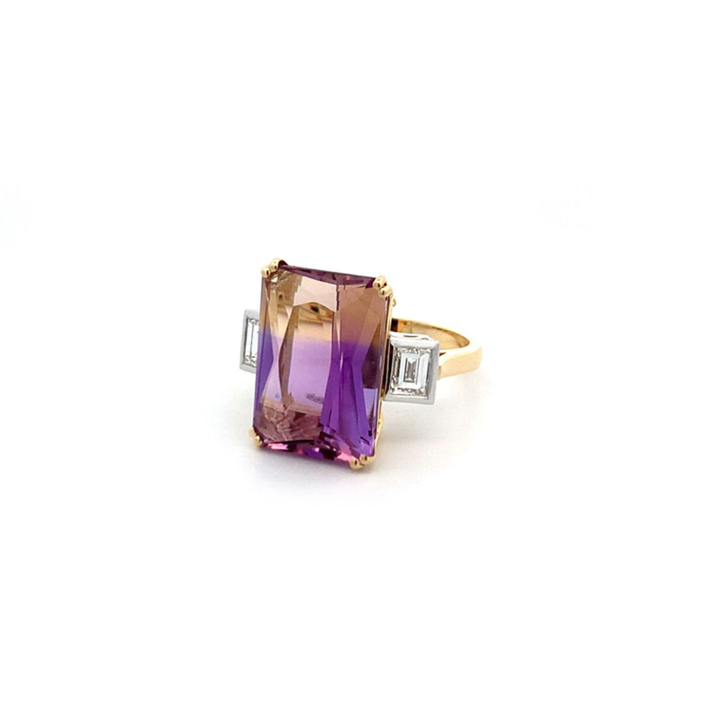 Ametrine and Diamond Three Stone Ring in Yellow Gold | 9.78ct