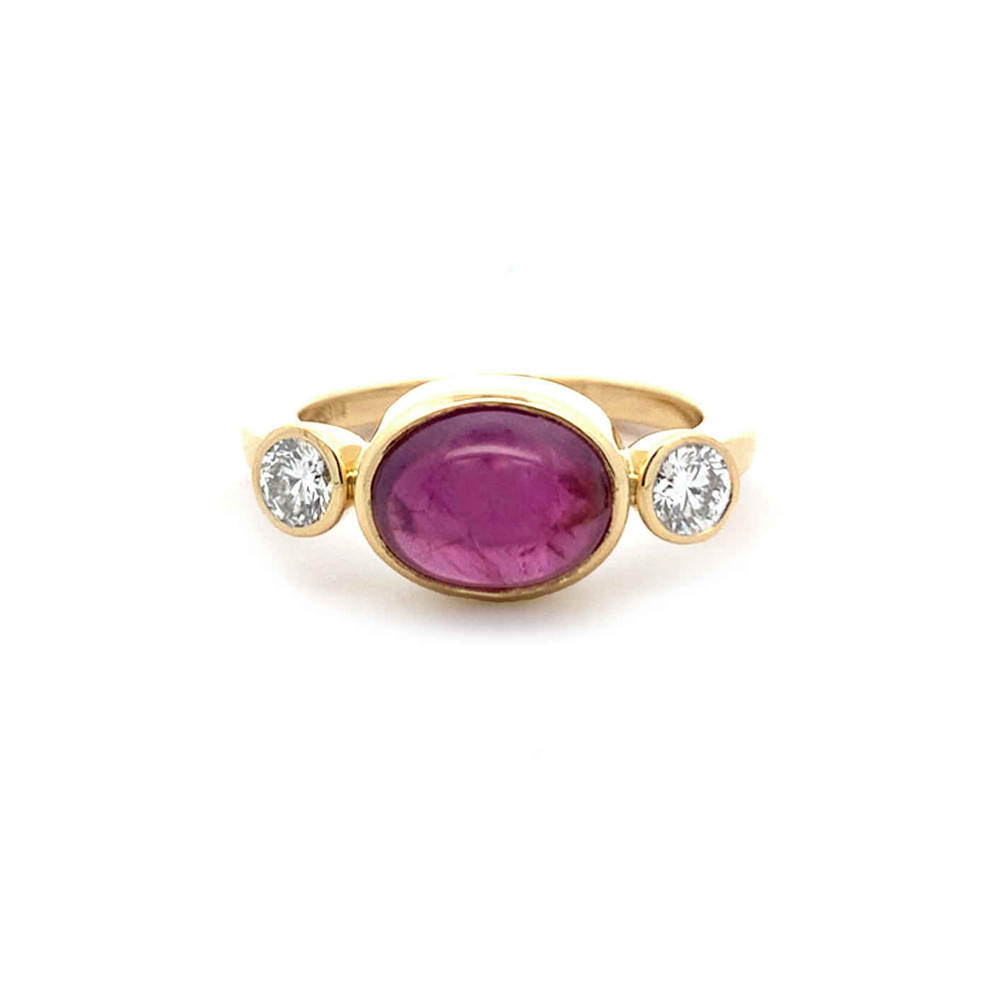 Ruby and Diamond Three Stone Ring in Yellow Gold | 3.75ct