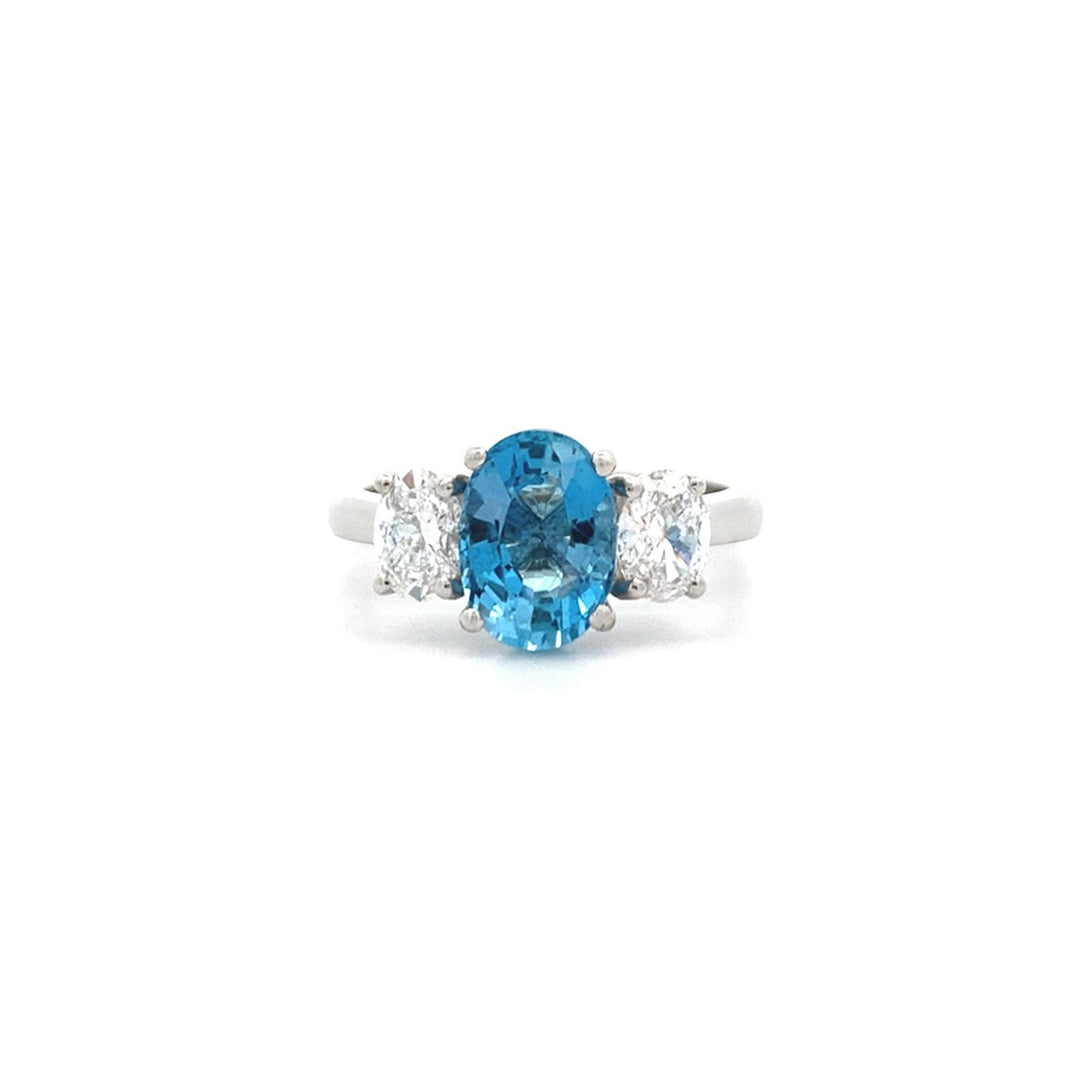 Aquamarine and Diamond Three Stone Ring in Platinum – The