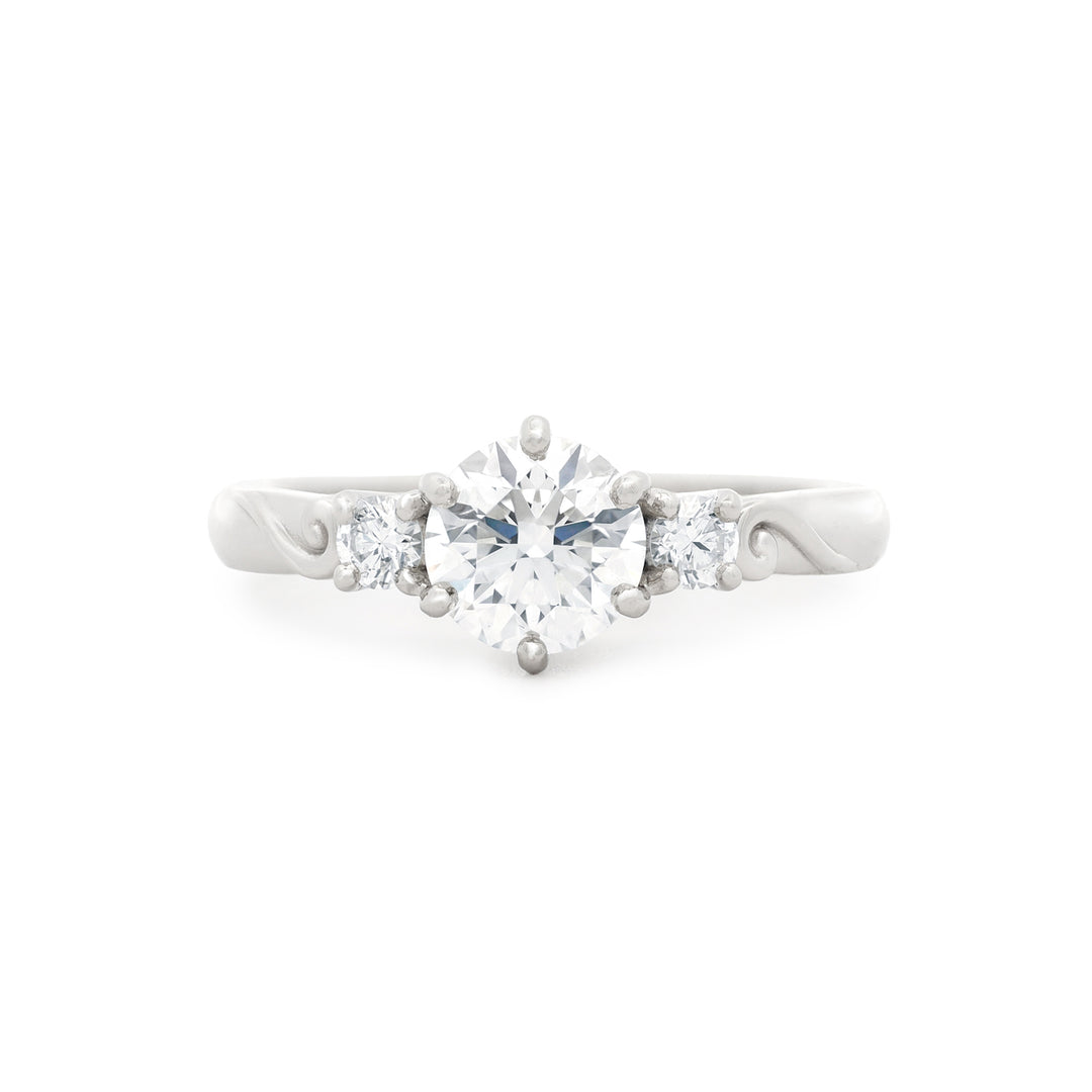 Awa: Brilliant Cut Diamond Three Stone Ring in Platinum