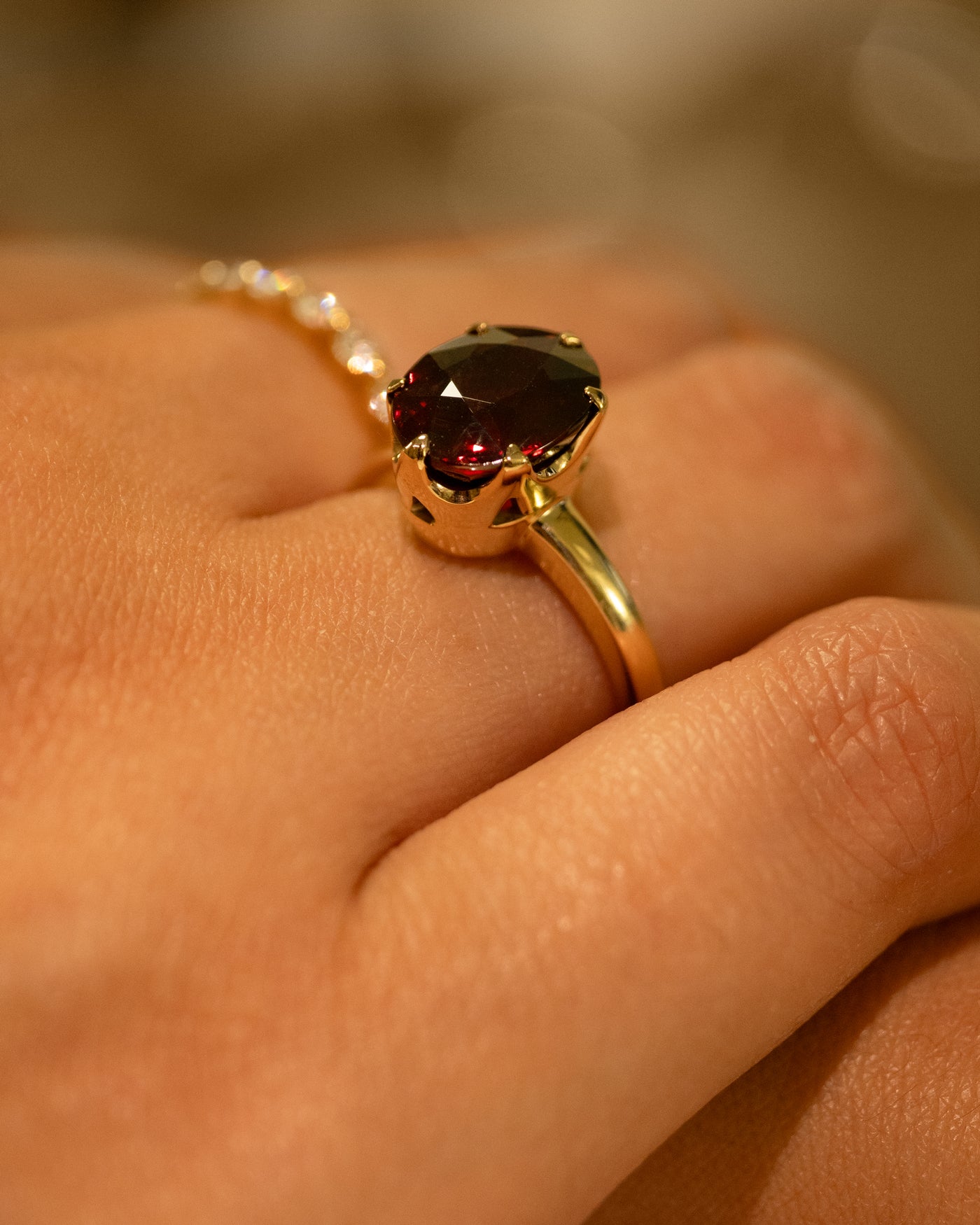 Oval Cut Garnet Solitaire Ring in Yellow Gold | 5.95ct