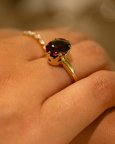 Oval Cut Garnet Solitaire Ring in Yellow Gold | 5.95ct