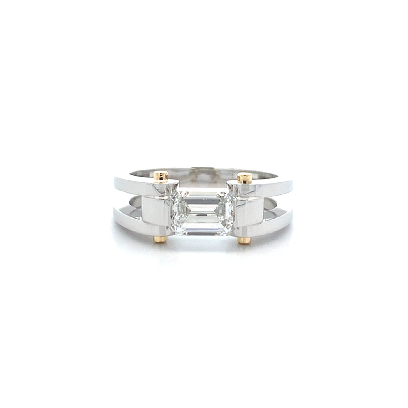 Circlipd: Emerald Cut Diamond Solitaire Ring in East to West Setting