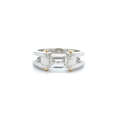 Circlipd: Emerald Cut Diamond Solitaire Ring in East to West Setting