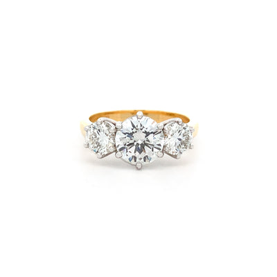 Round Brilliant Cut Diamond Three Stone Ring in 18ct Yellow Gold and Platinum | 2.50ctw