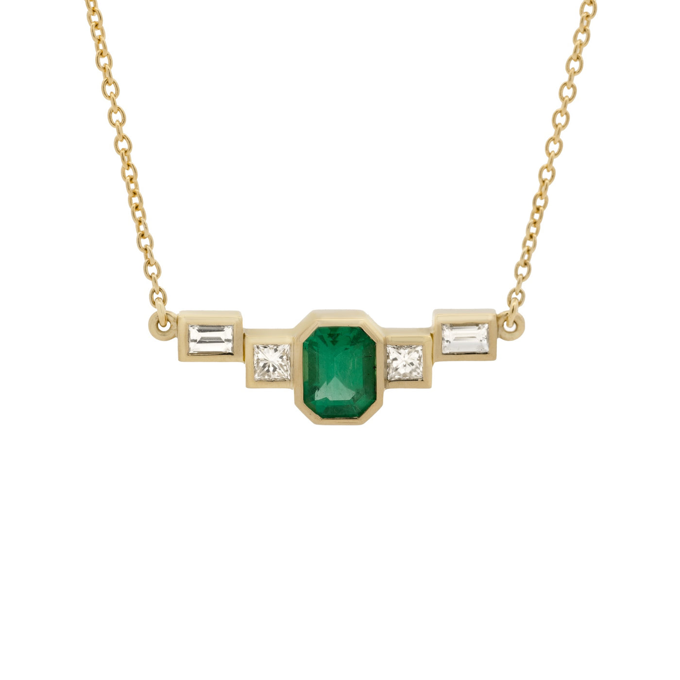 Aviette: Emerald and Diamond Five Stone Pendant in Yellow Gold