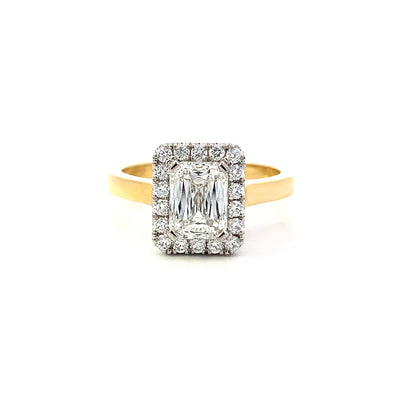 Rectangular Modified Brilliant Cut Diamond Halo Ring in Yellow Gold | 1.75ctw
